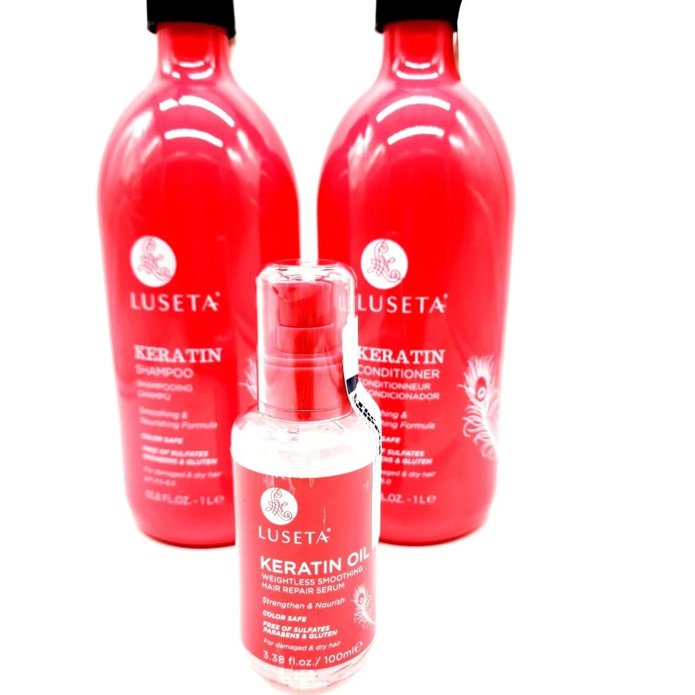 Luseta Keratin 3-Pack – Shampoo, Conditioner & Repair Serum for Smoothing & Nour